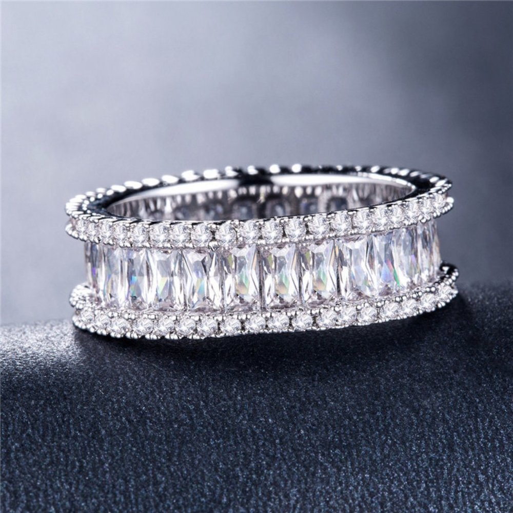 NEW 925 Silver Baguette Round Diamond  Ring 10 - Picture 9 of 10